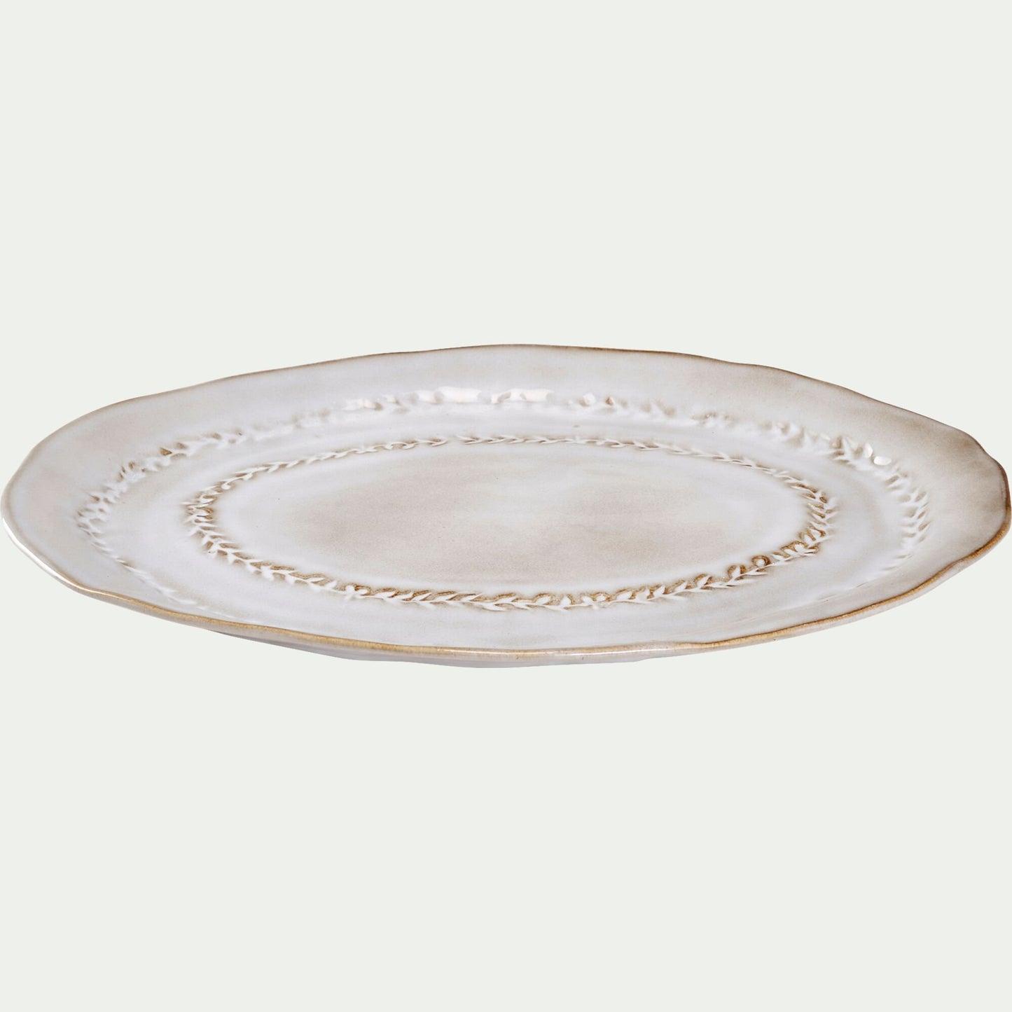 ALBA - Plat de présentation ovale à motif végétal en grès L40cm - beige alpilles