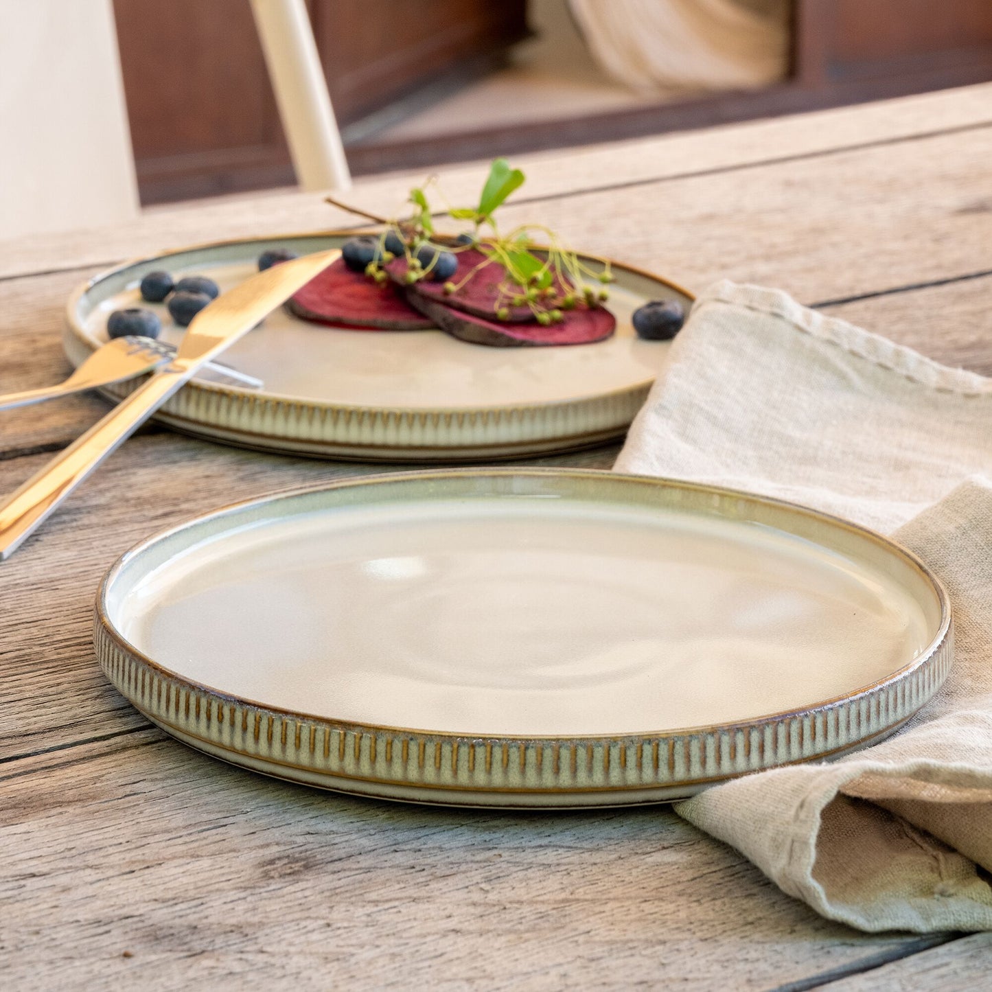 STRIE - Assiette à dessert en grès D21,3cm - beige
