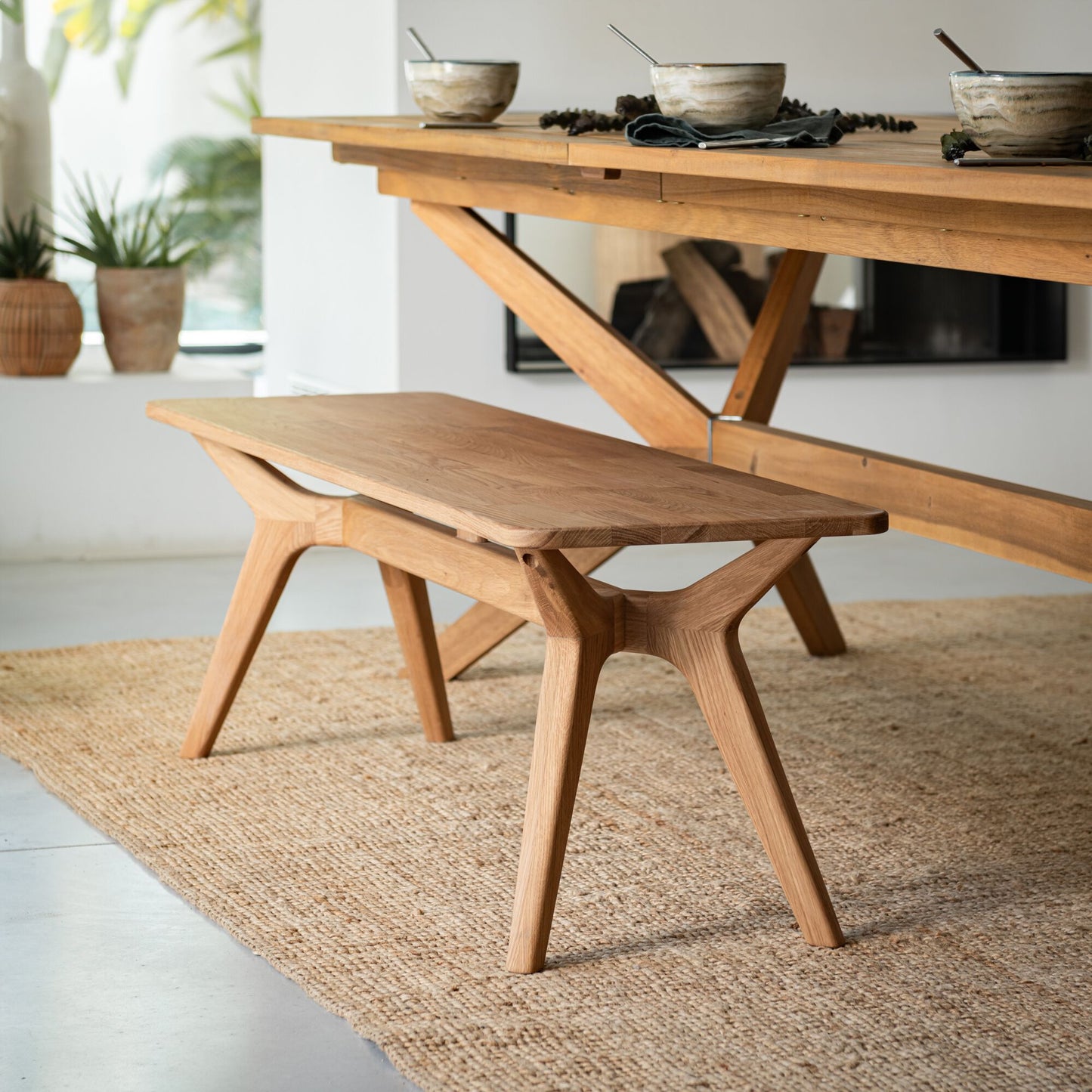 LEGANES - Banc en chêne massif vernis naturel L130cm - bois clair