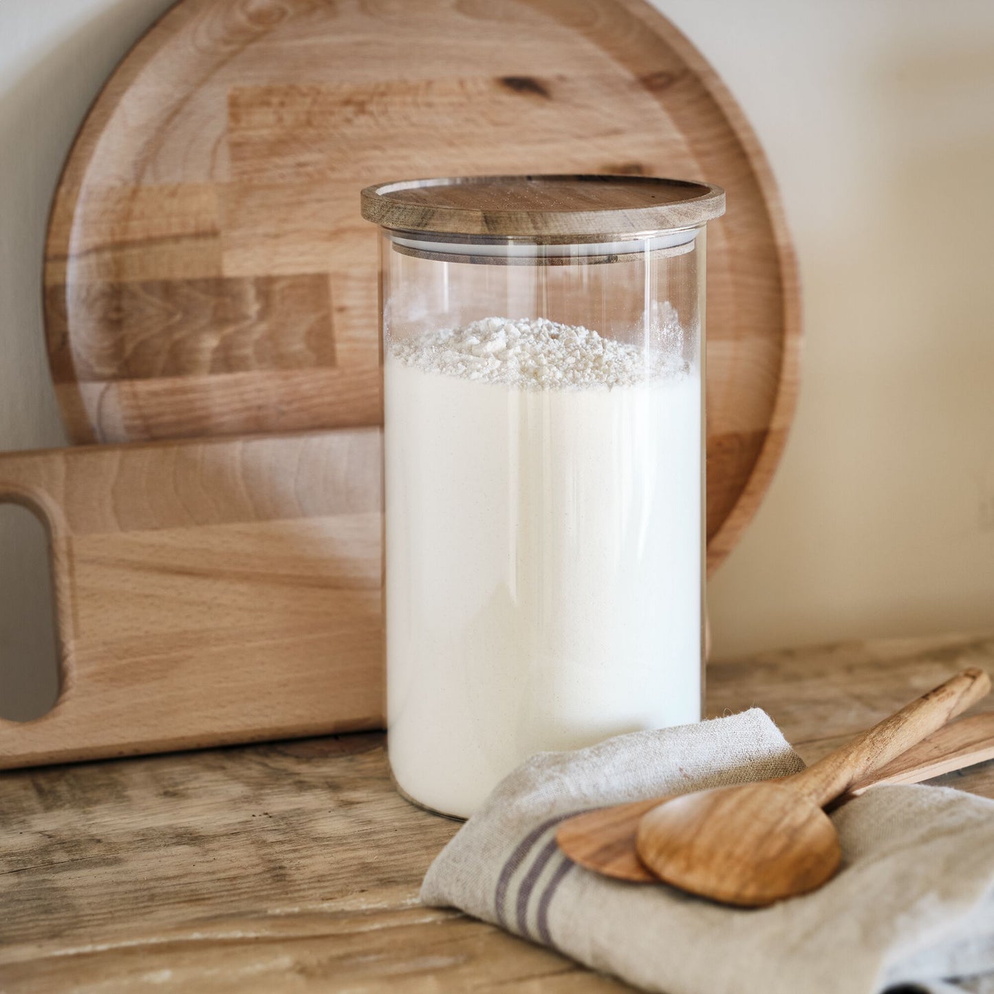 RONDA - Bocal en verre avec couvercle en acacia 2L - transparent