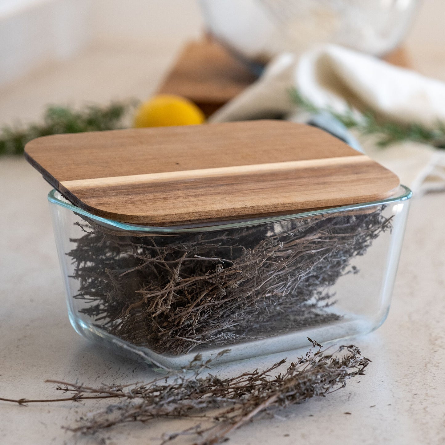SAPAN - Boîte rectangulaire en verre couvercle en bois H9cm