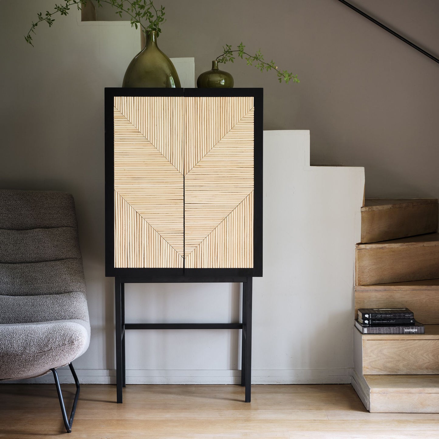 TANU - Buffet haut 2 portes en bois - noir