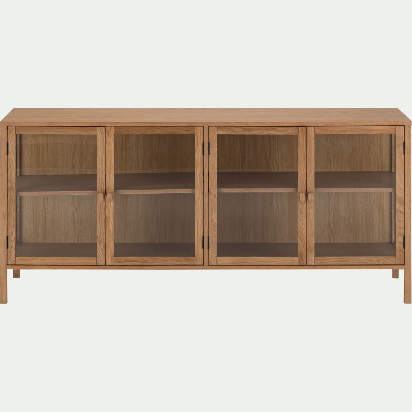 LAZARE - Buffet bas 4 portes en chêne et verre - bois clair