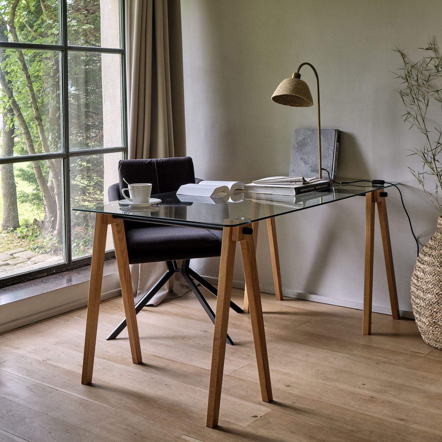 PUNCIA - Bureau en bois et verre trempé - transparent