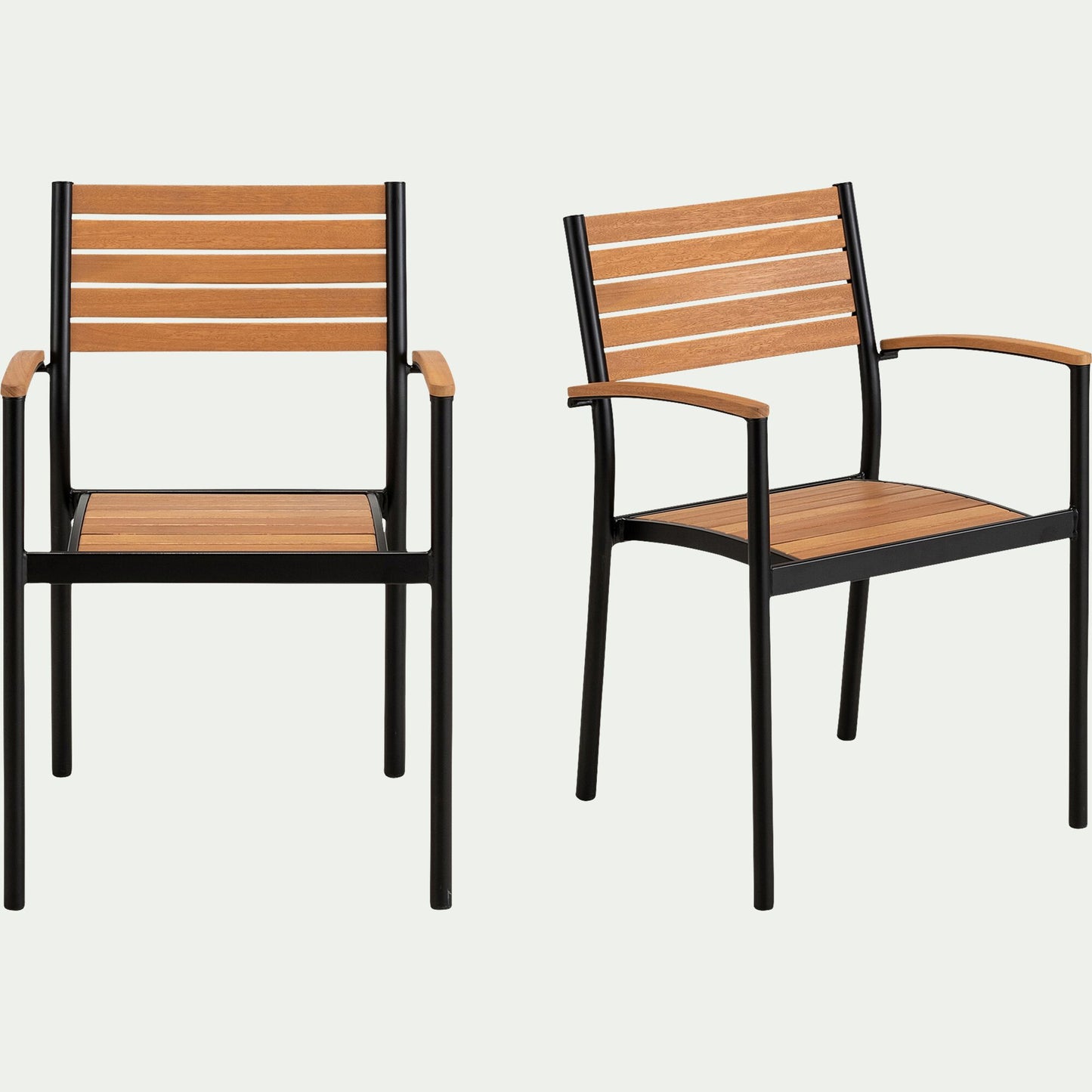 TANOS - Chaise de jardin empilable avec accoudoirs en aluminium et eucalyptus - bois clair