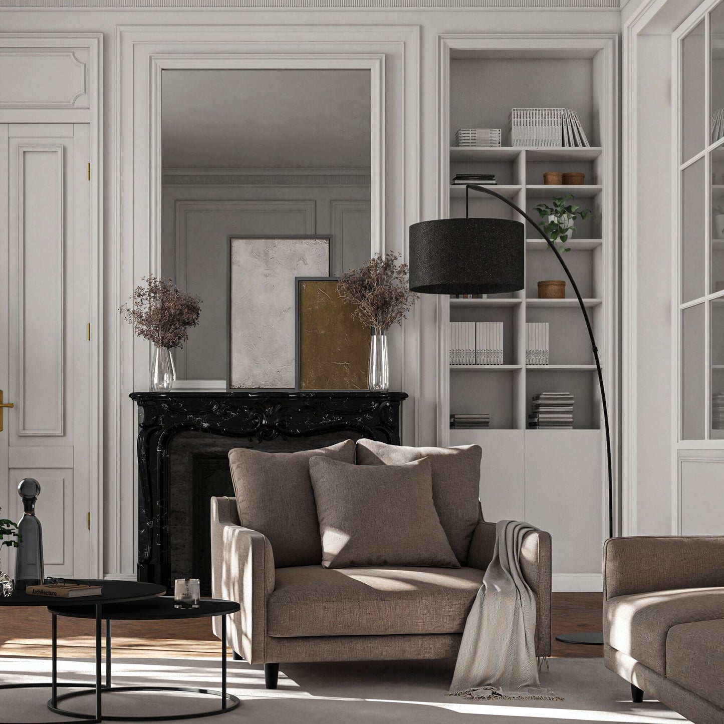 LENITA - Grand fauteuil fixe en tissu joint - beige alpilles
