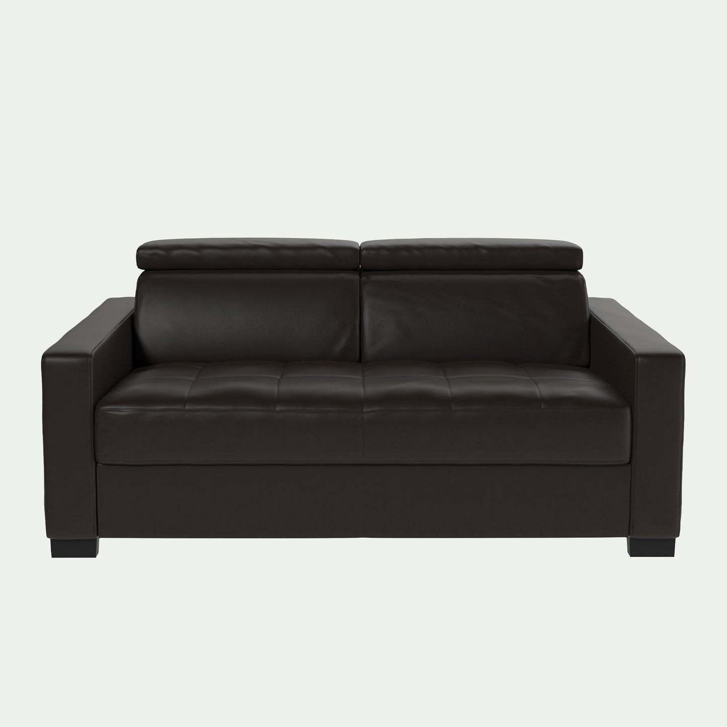 MAURO - Canapé 2 places fixe en cuir avec accoudoirs 15cm - marron