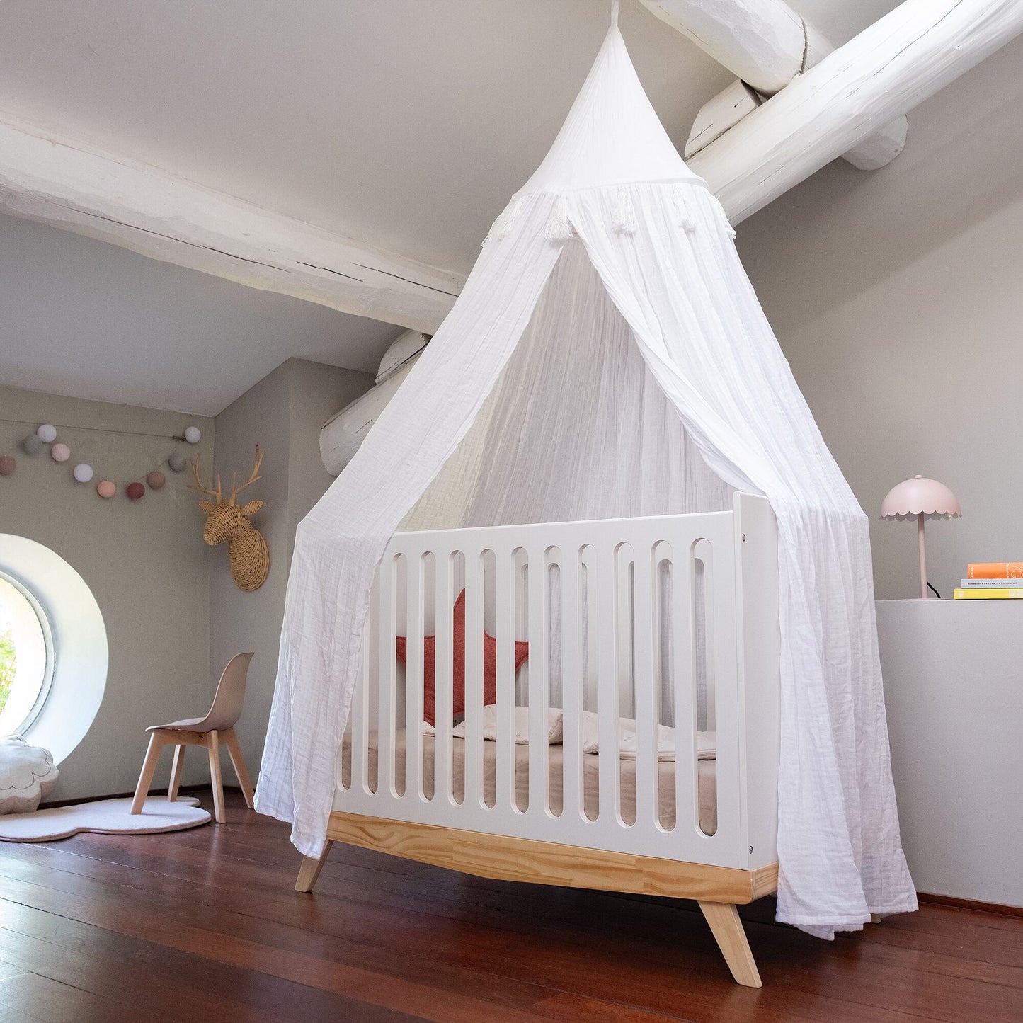 STELLA - Ciel de lit en gaze de coton H220cm - blanc