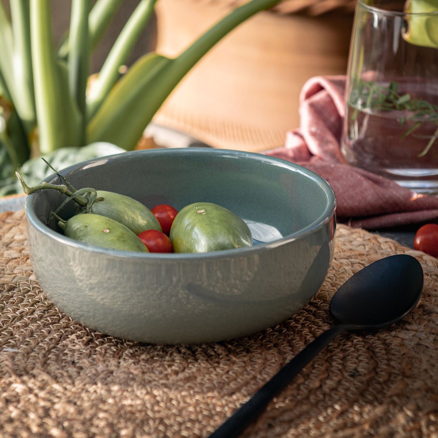 SELMA - Assiette creuse en faïence D15cm - vert cèdre