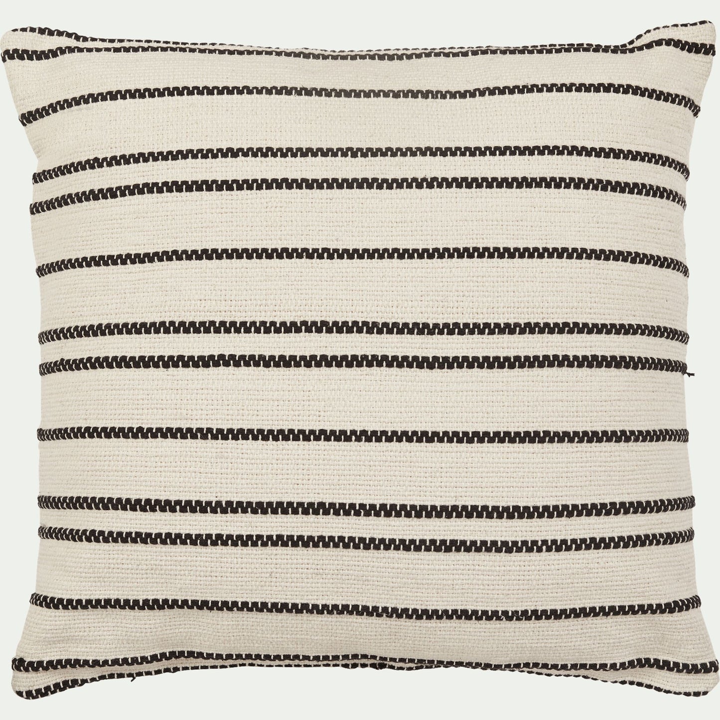 BADIANE - Coussin à rayures brodées en coton 45x45cm - noir et écru
