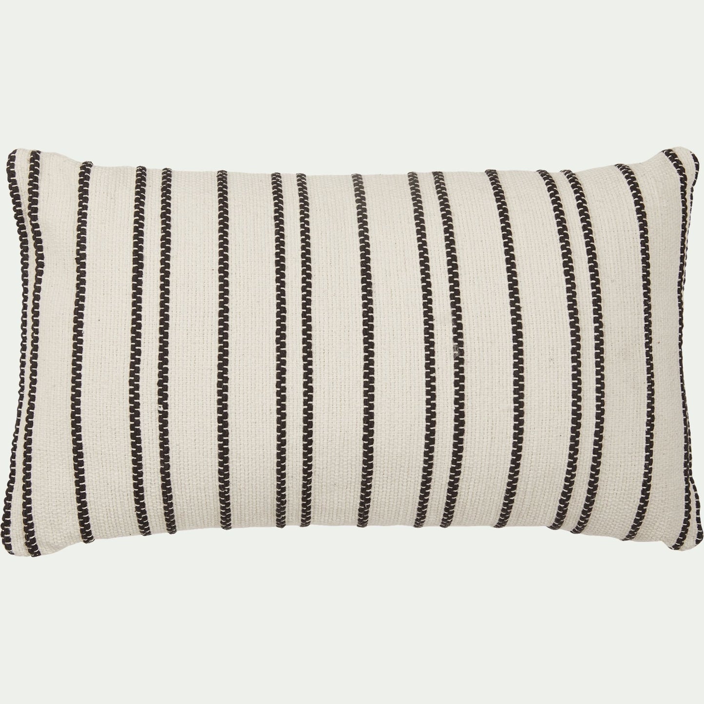 BADIANE - Coussin à rayures brodées en coton 30x50cm - noir et écru