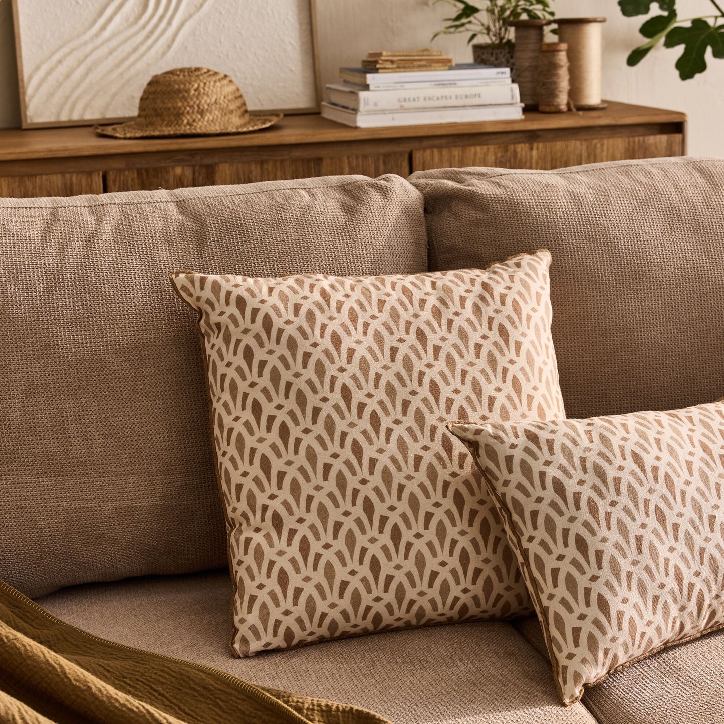 QAR - Coussinen coton à motif 45x45cm - beige