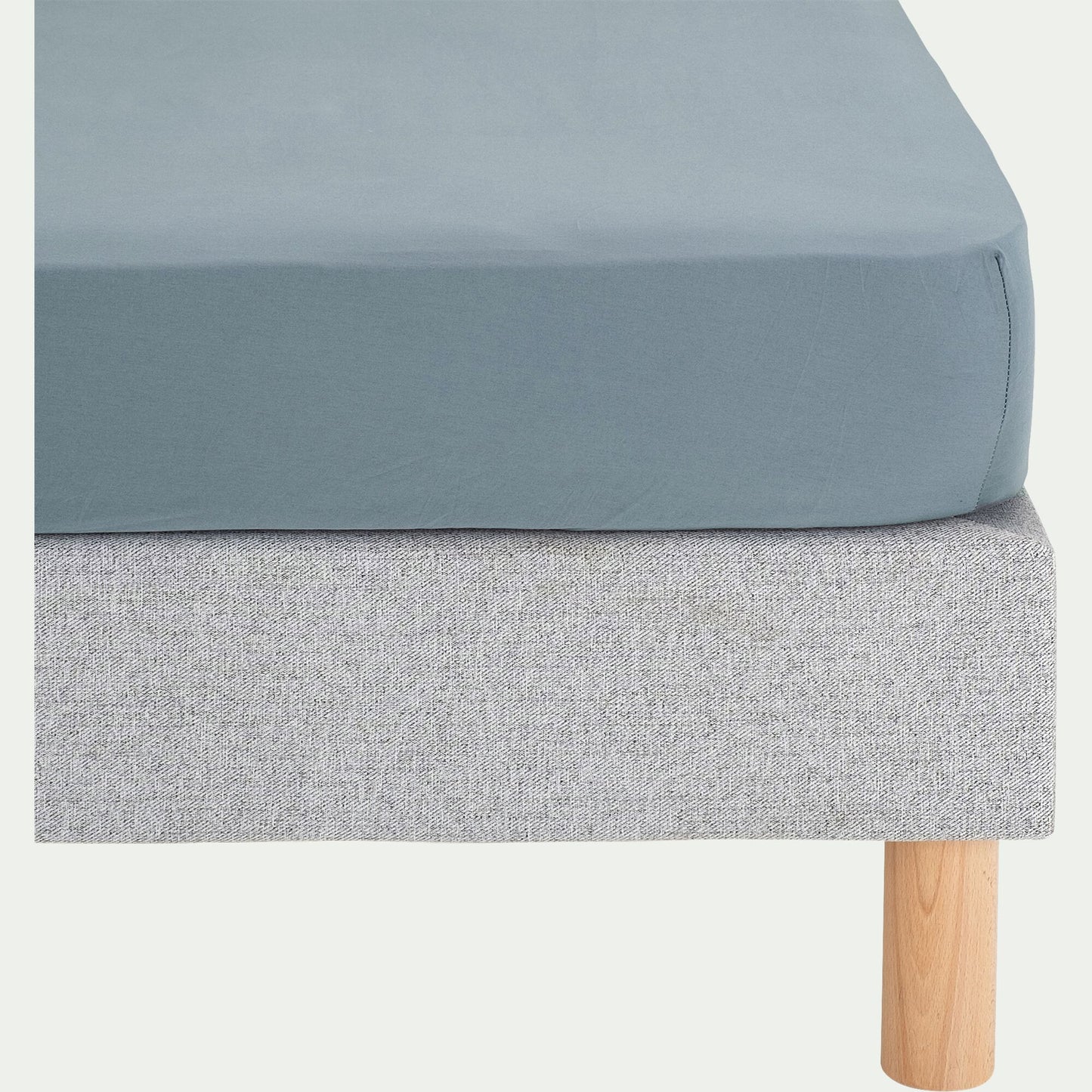 SATINE - Drap housse en satin lavé 160x200cm B30cm - bleu orage