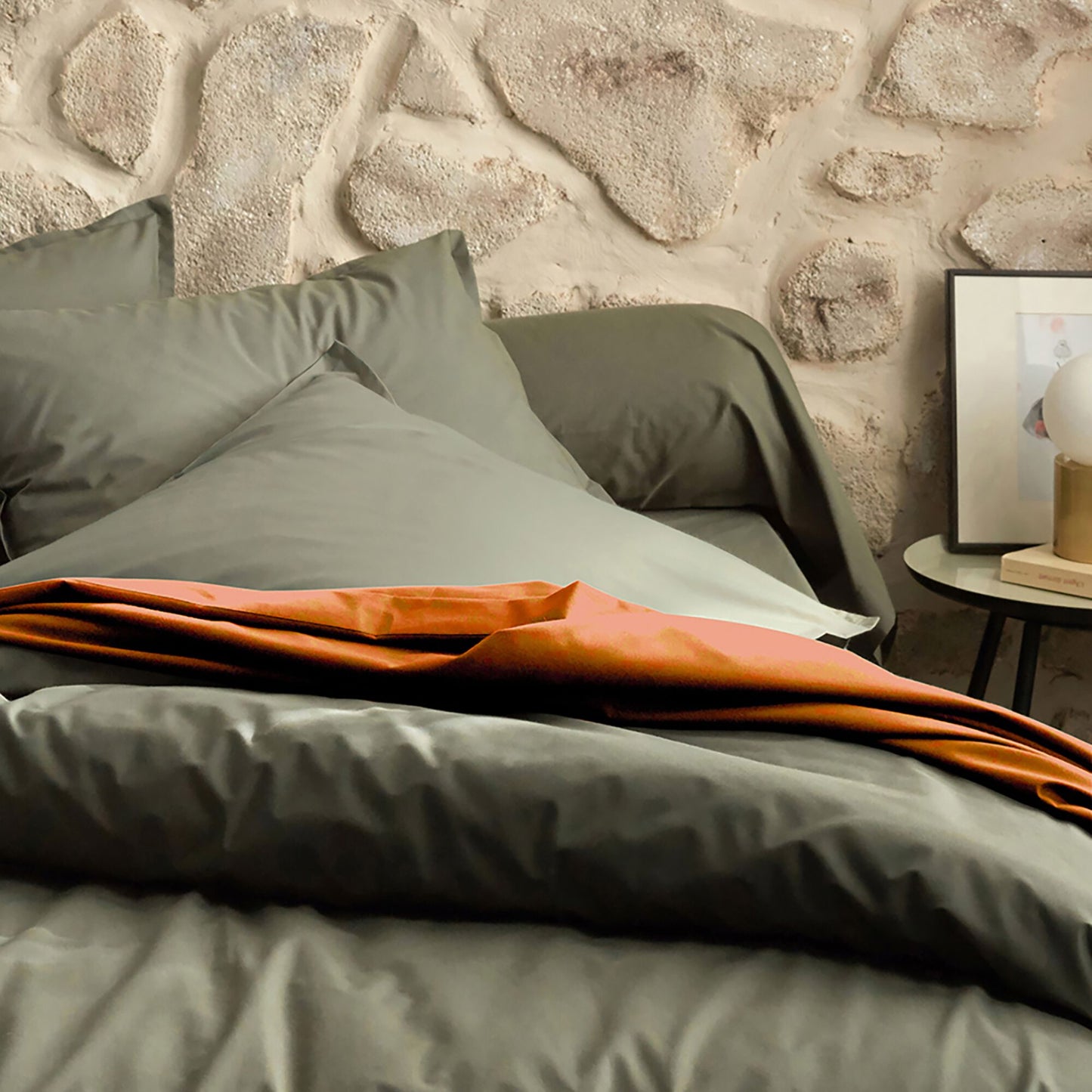 FLORE - Drap plat en percale de coton 270x300cm - brun rustrel