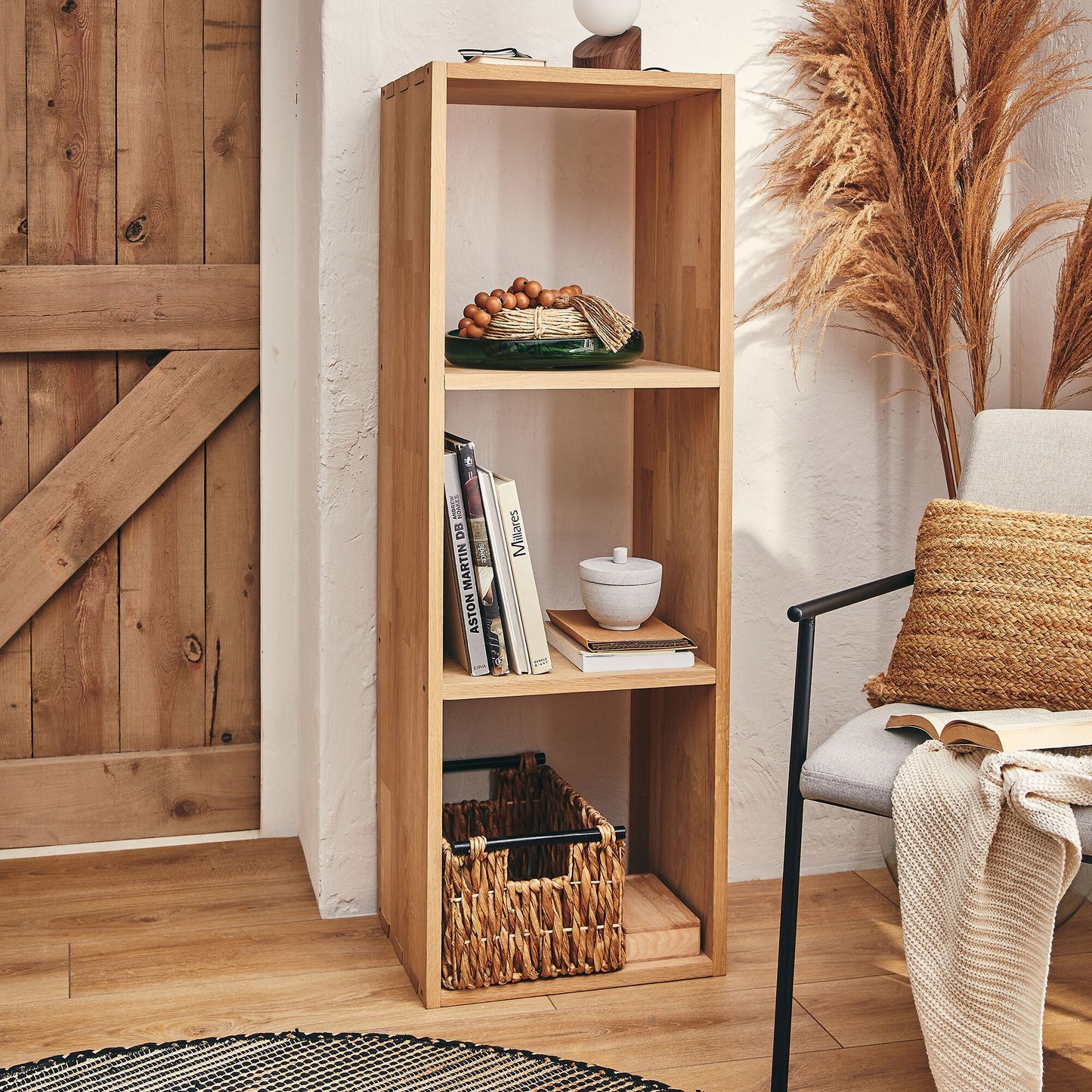TASSIA - Étagère 3 cases en chêne - bois clair