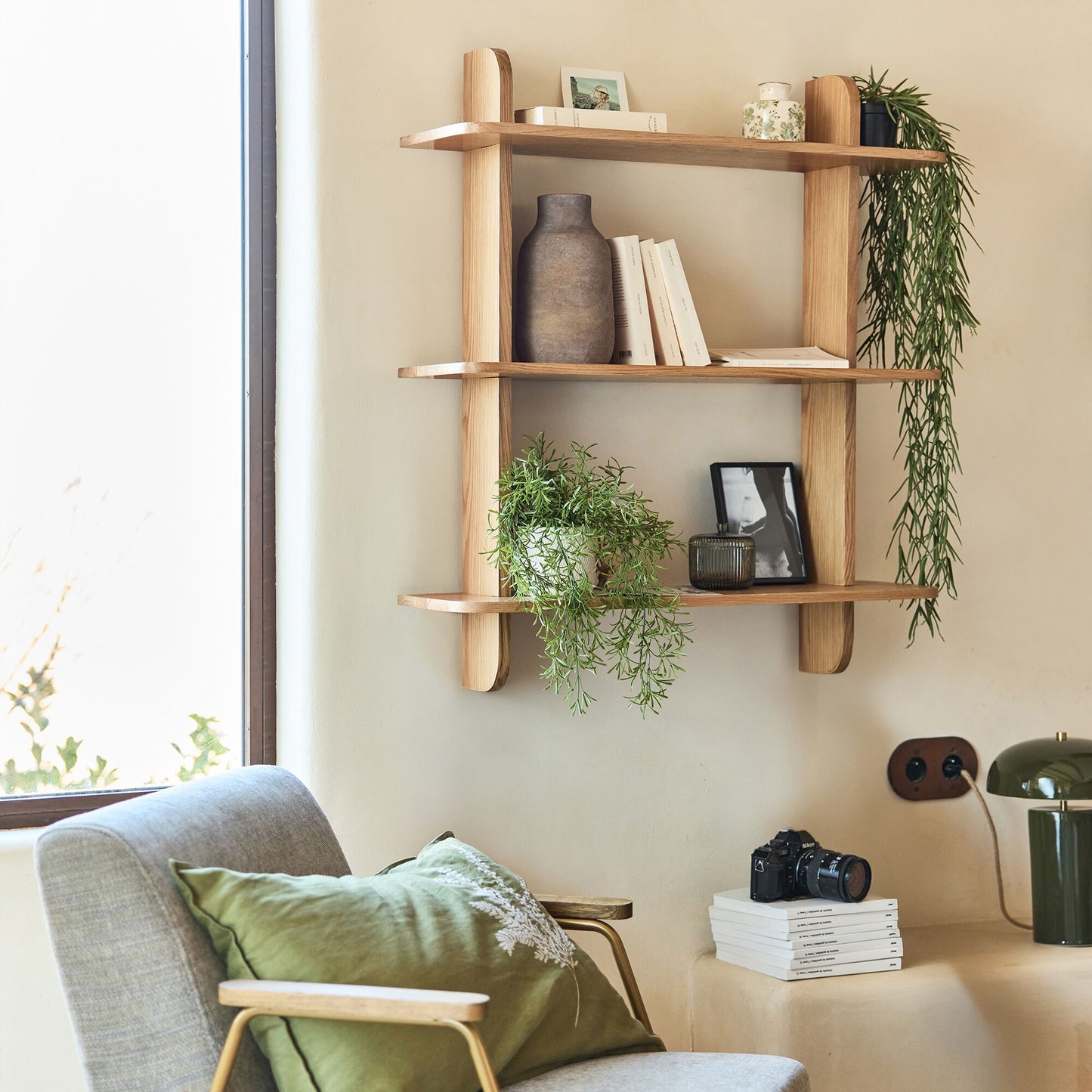 NERTHE - Étagère murale 3 tablettes en chêne L80cm - bois clair