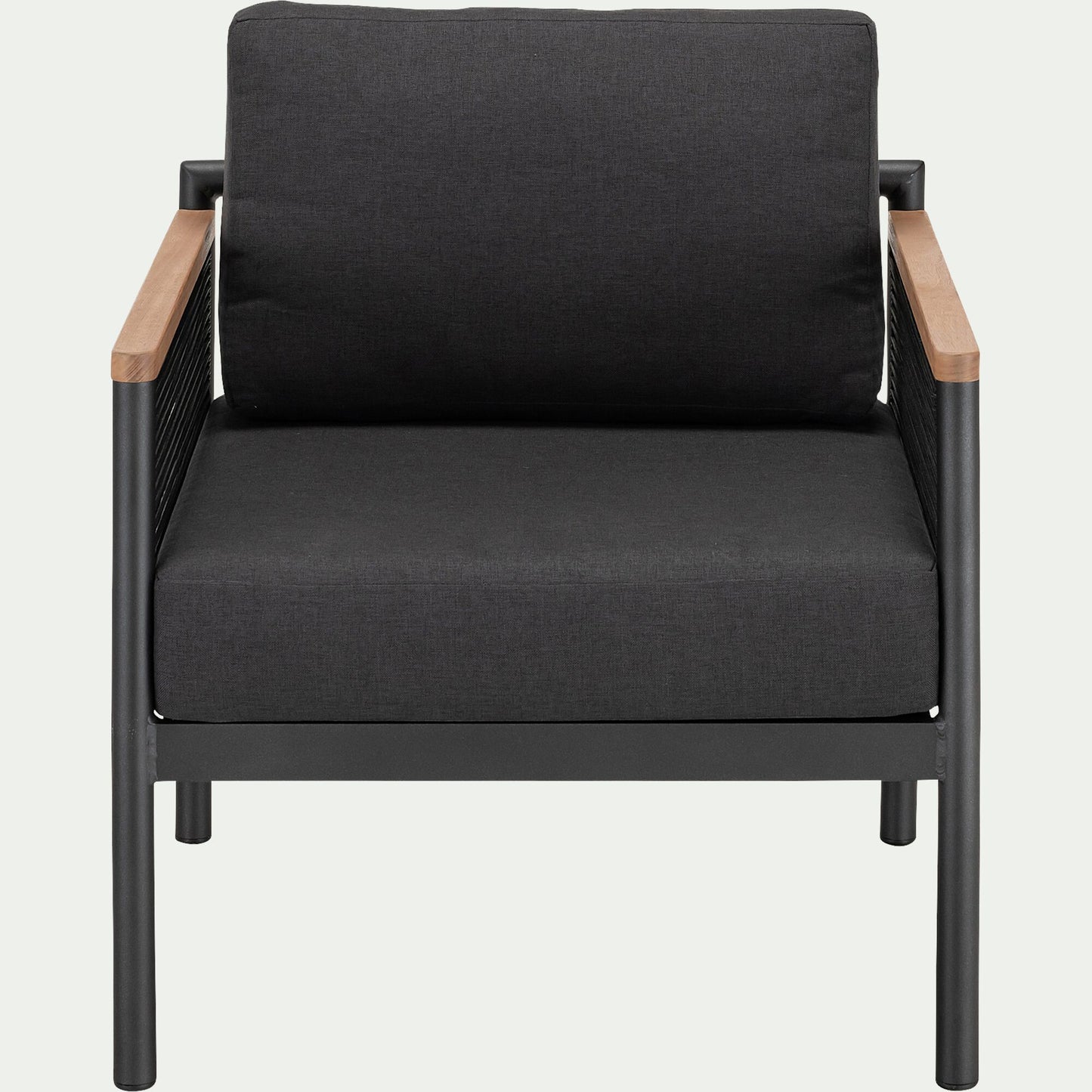 IZALIE - Fauteuil de jardin en aluminium et corde - noir