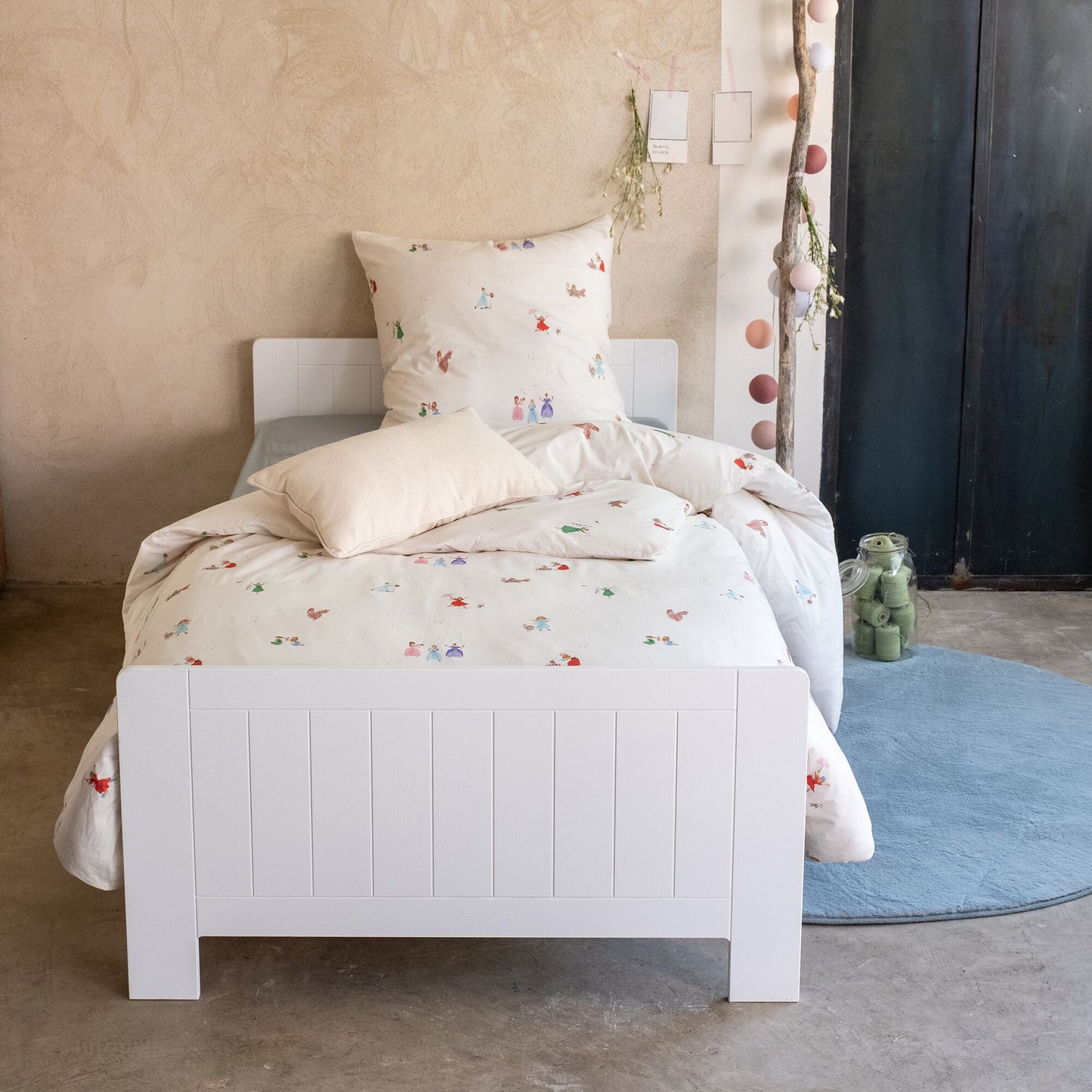 SARAH - Housse de couette enfant 140x200cm et 1 taie d'oreiller 63x63cm motif princesse en coton - blanc