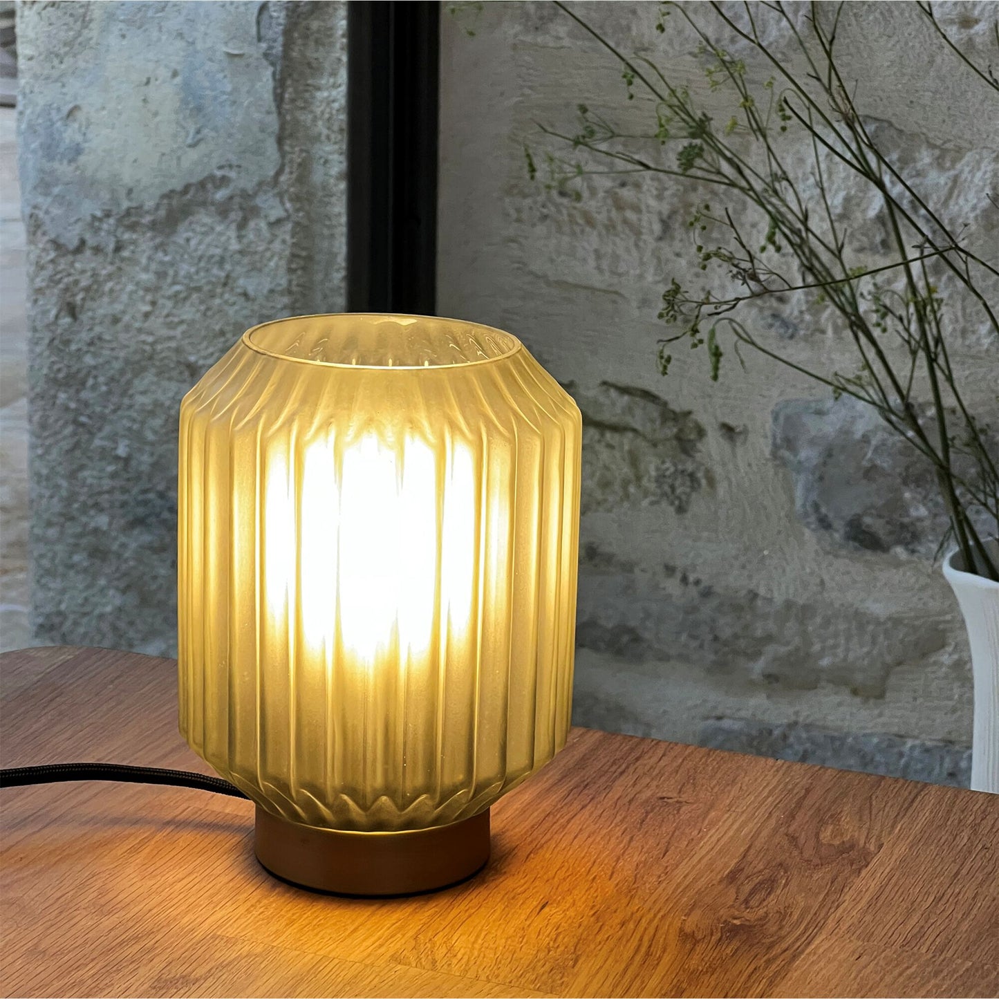 SUENO - Lampe de table en verre et acier H17cm - gris