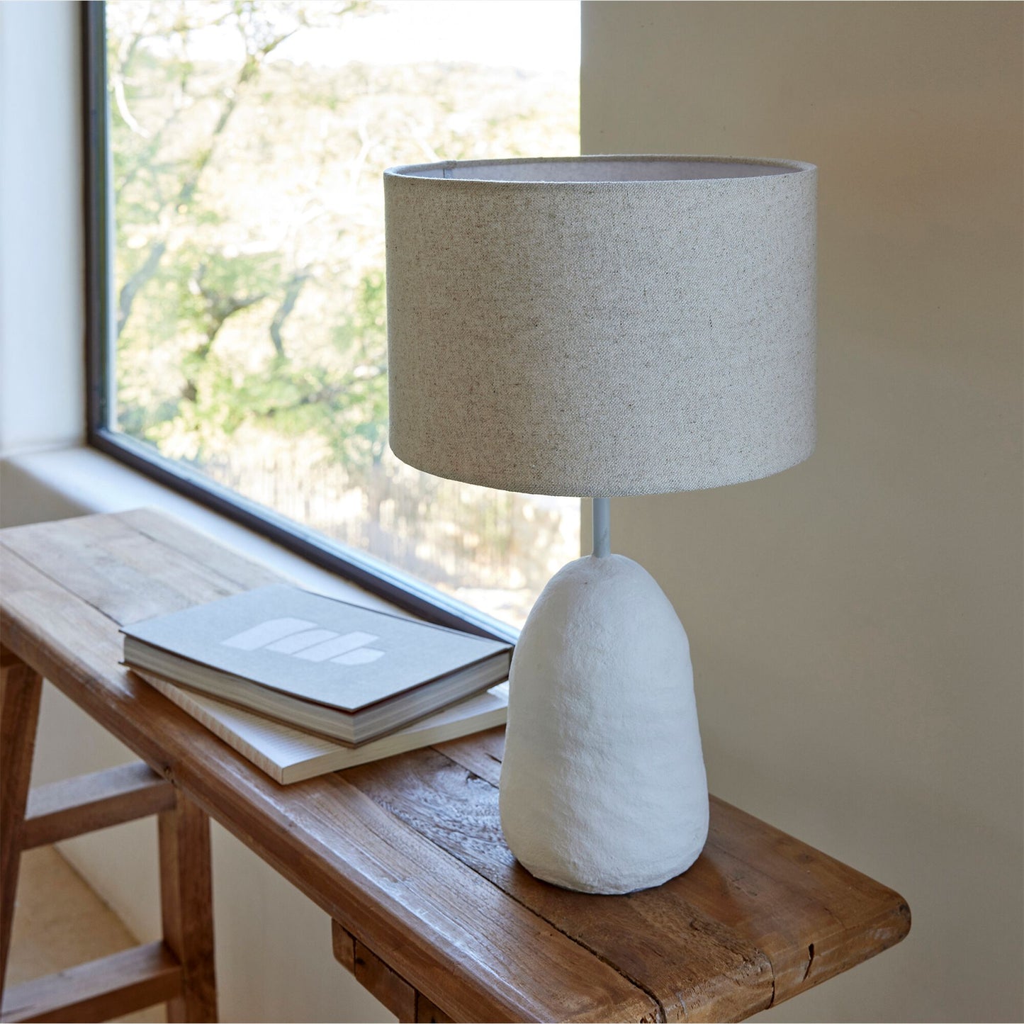 RIM - Lampe à poser électrifiée en céramique et lin H46cm - blanc