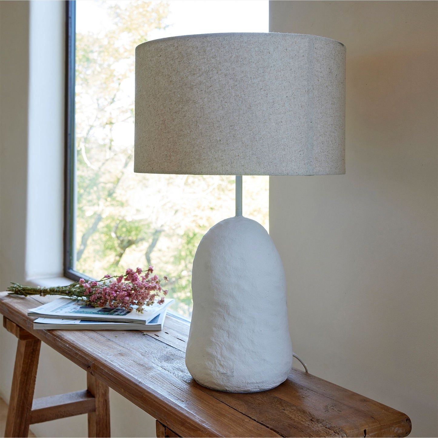 RIM - Lampe à poser électrifiée en céramique et lin H55cm - blanc