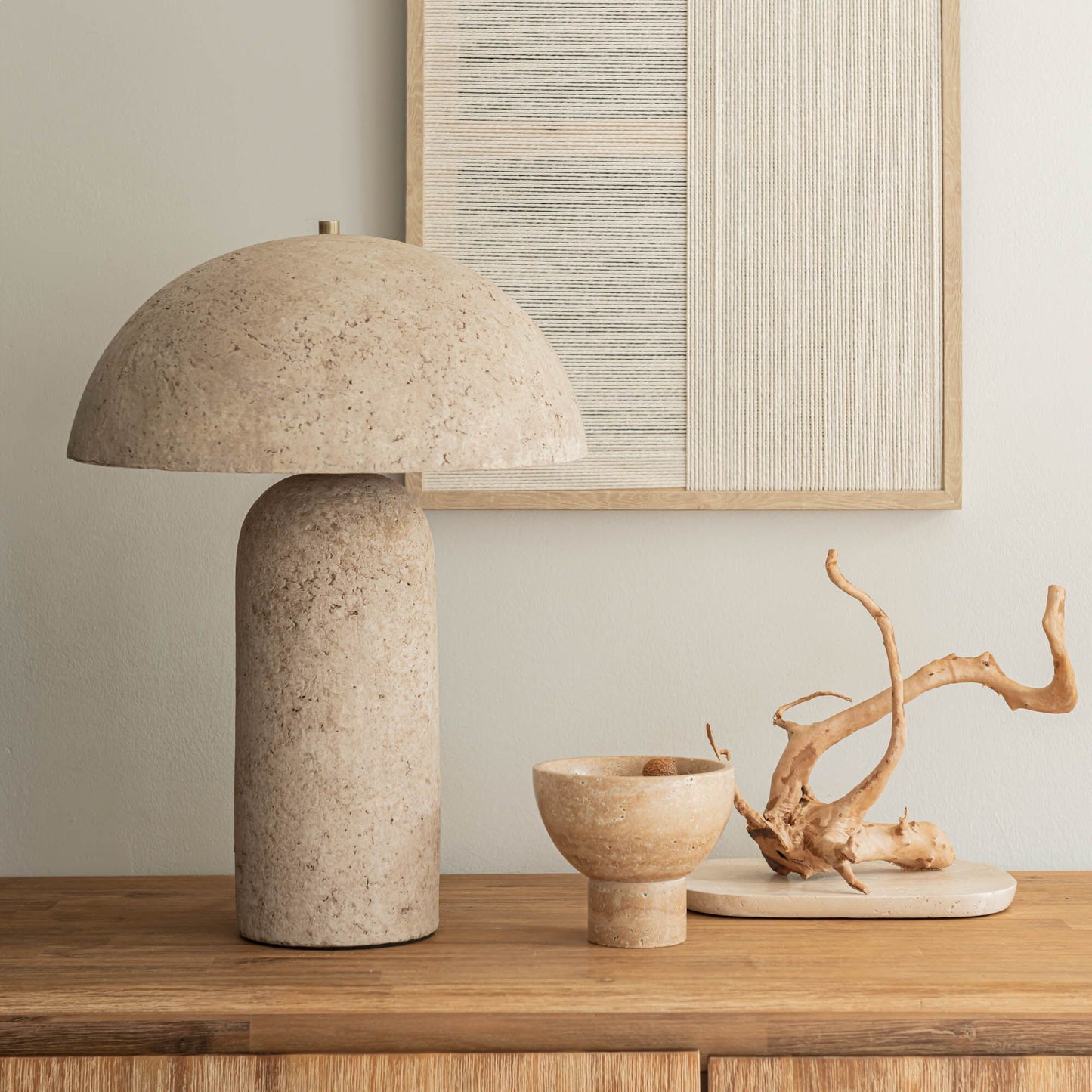THEMIS - Lampe à poser électrifiée en céramique et papier mâché H31cm - beige
