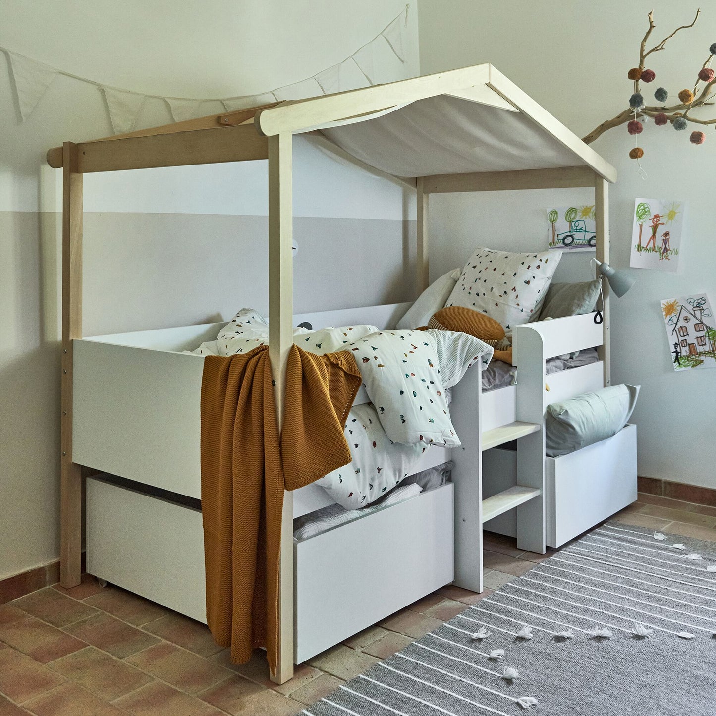 PILOTI - Lit cabane 1 place en bois 90x200 cm - blanc