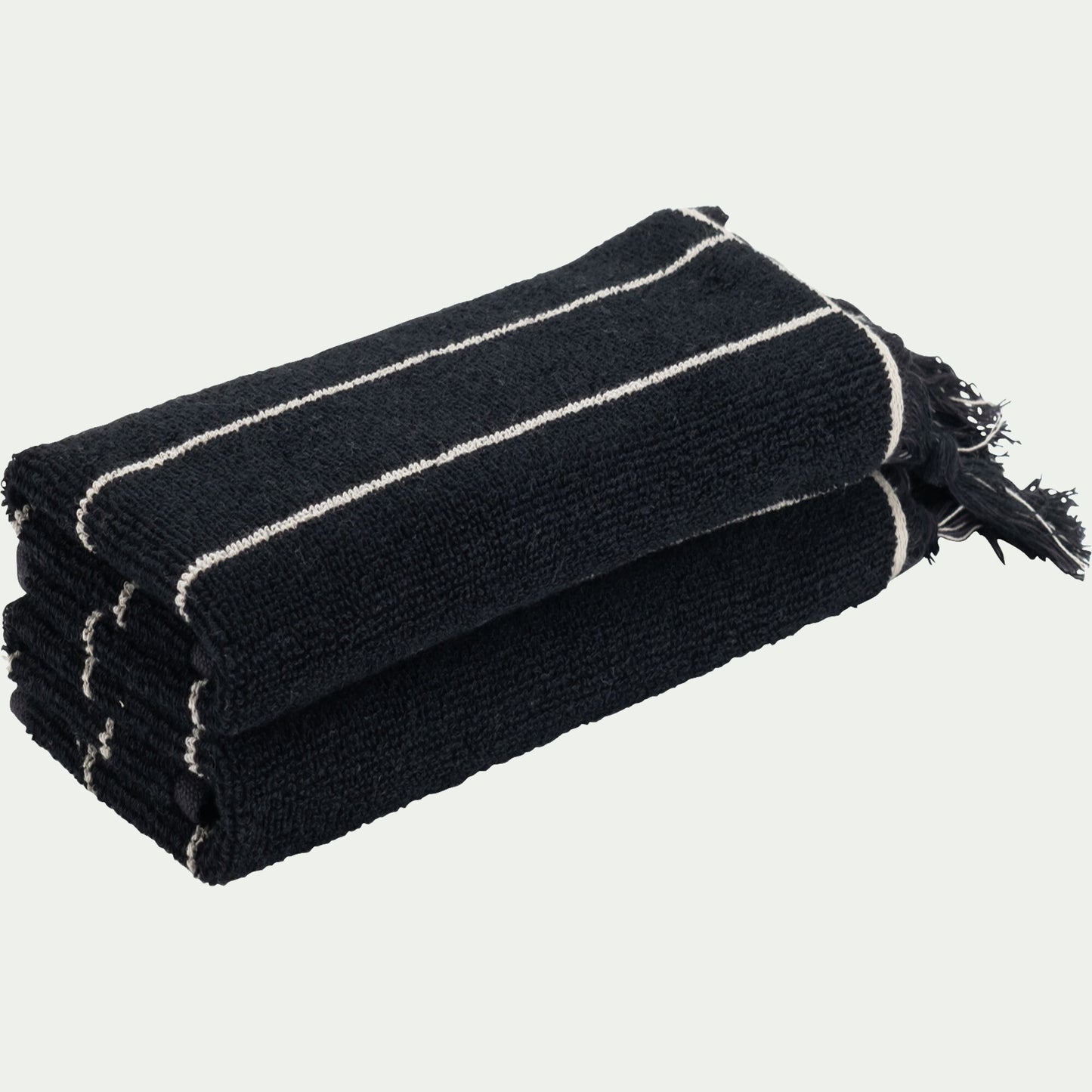 PISELLI - Lot de 2 serviettes invités rayée en coton 30x50cm - noir