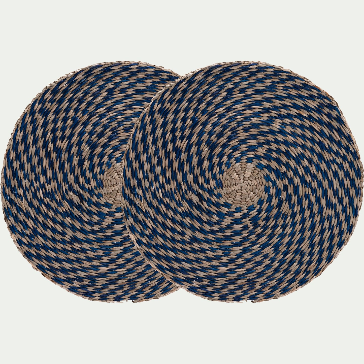 JOSEON - Lot de 2 sets de table ronds en jonc de mer D36cm - bleu