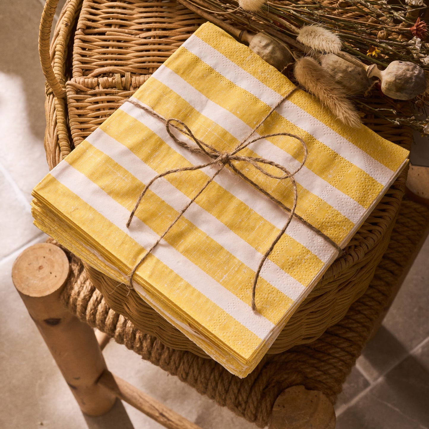 RAYURES JAUNE - Lot de 20 serviettes à rayures 33x33cm - jaune