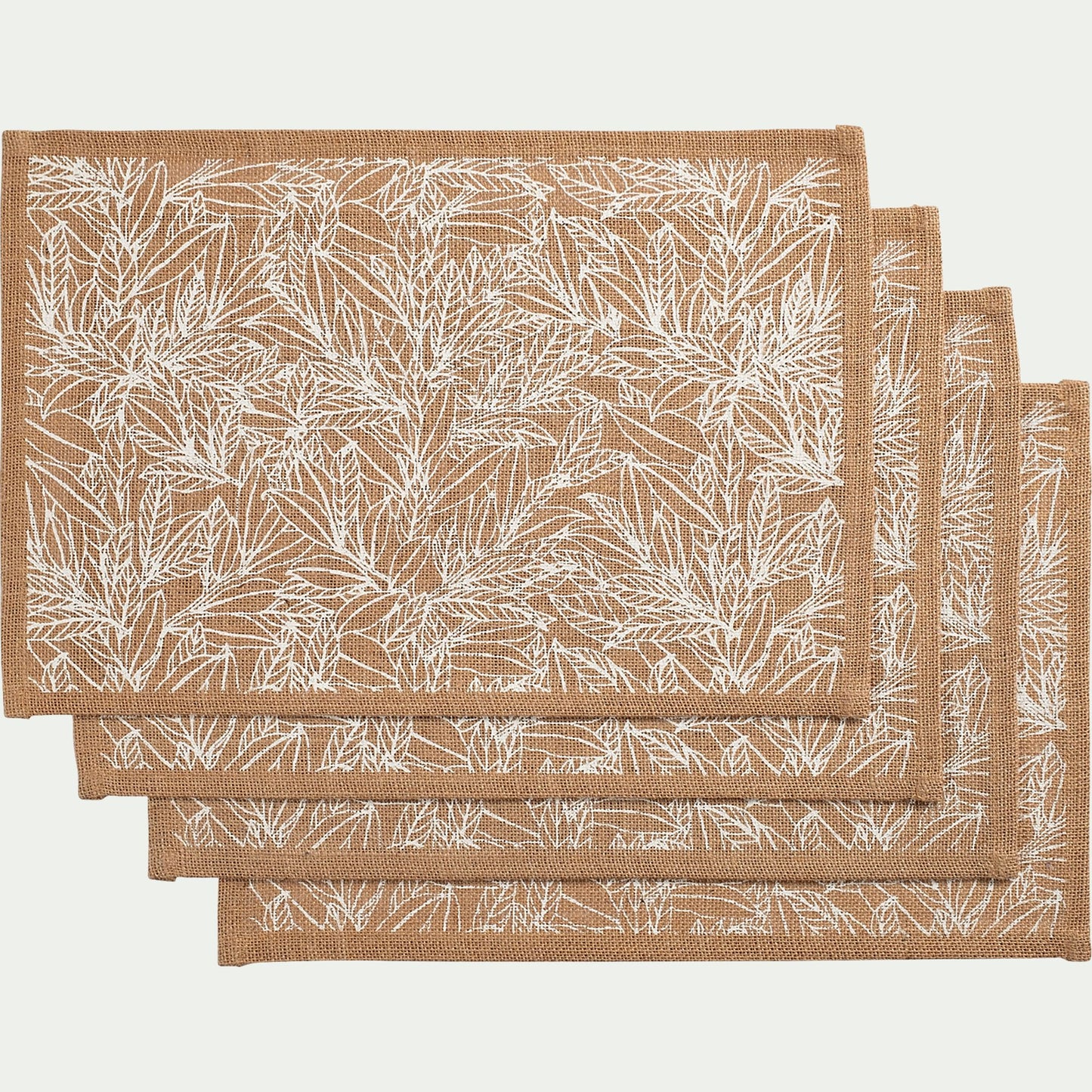 UZES - Lot de 4 sets de table motif laurier en jute 30x45cm - naturel