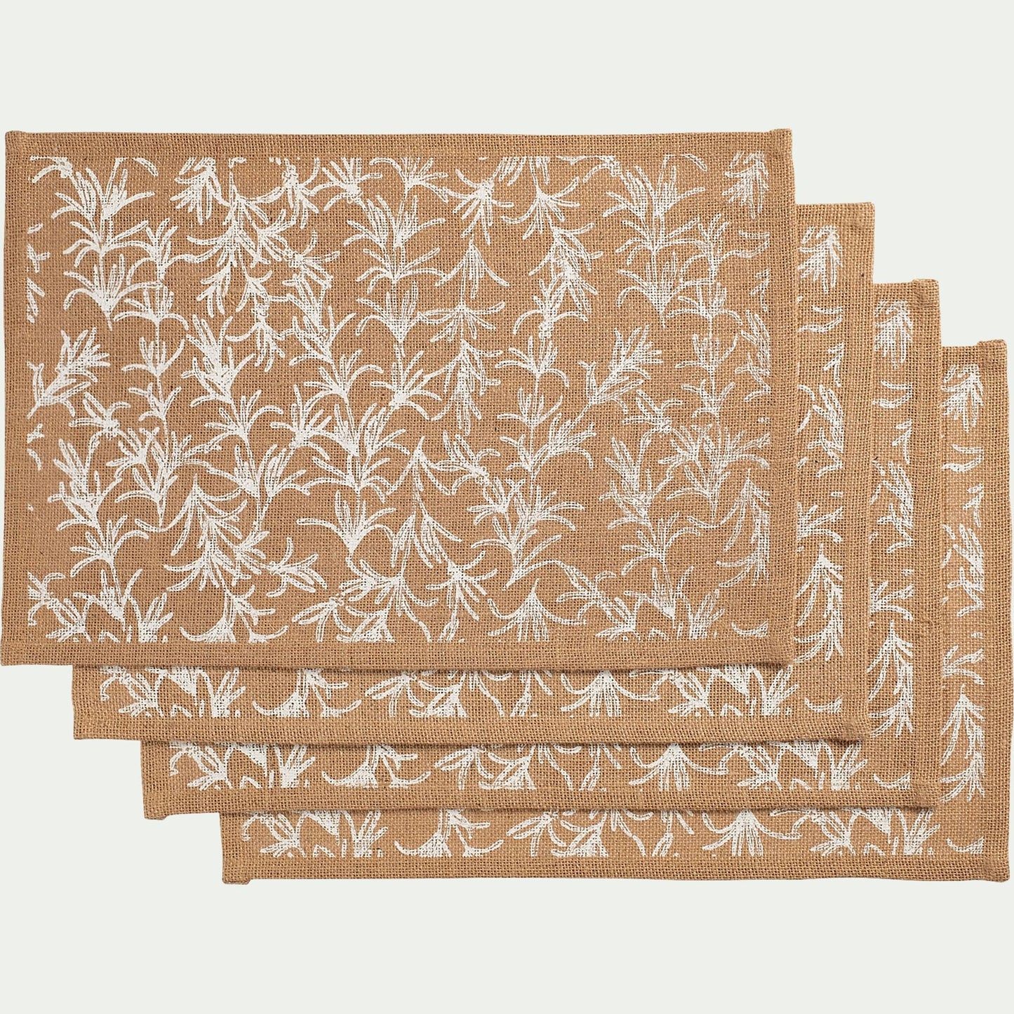 UZES - Lot de 4 sets de table motif romarin en jute 30x45cm - naturel