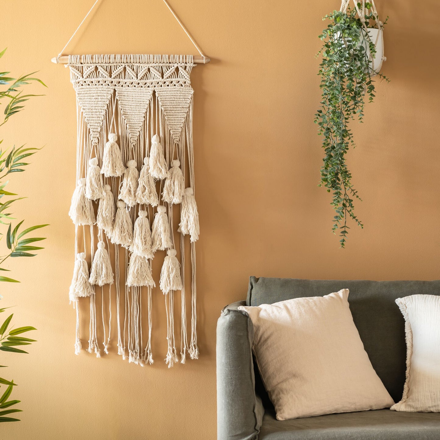 MACRAME - Décoration murale en coton - blanc L40xl90cm