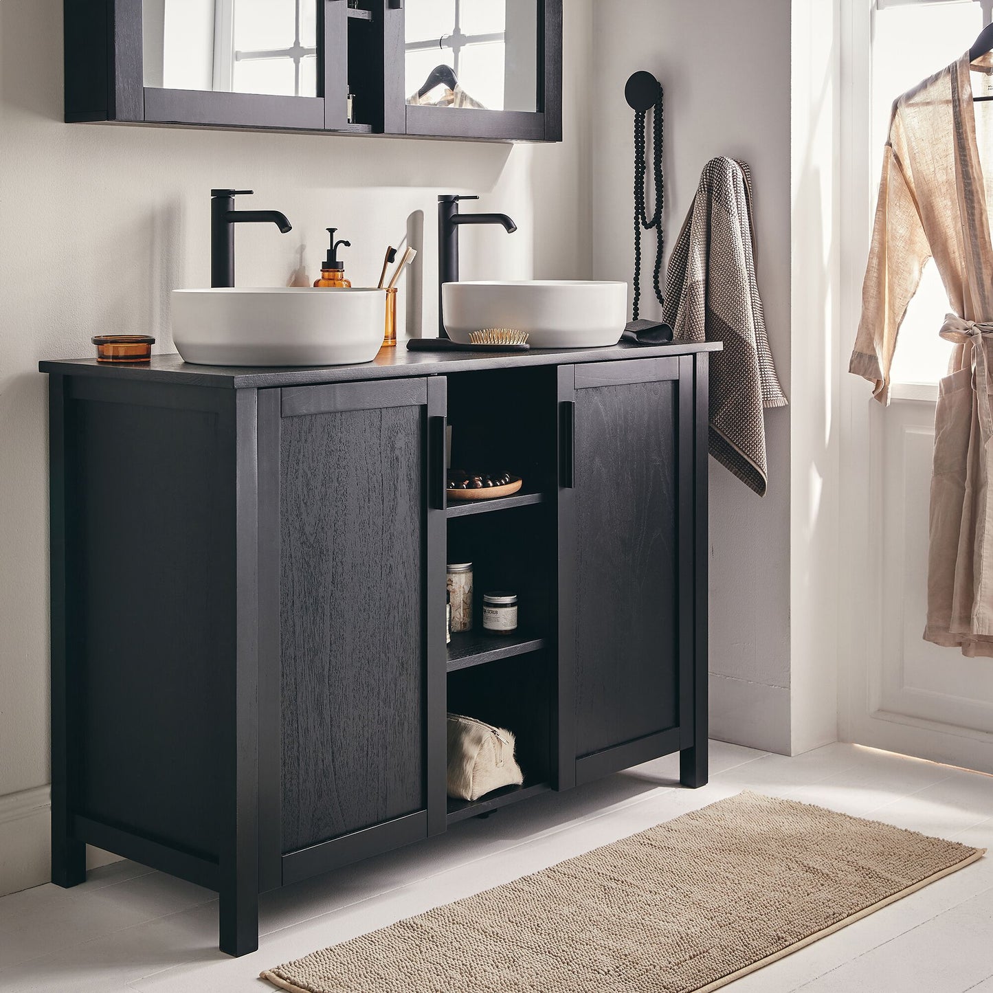 VALLAURIS - Meuble sous-vasque double et 2 portes en bois de cèdre - L120cm