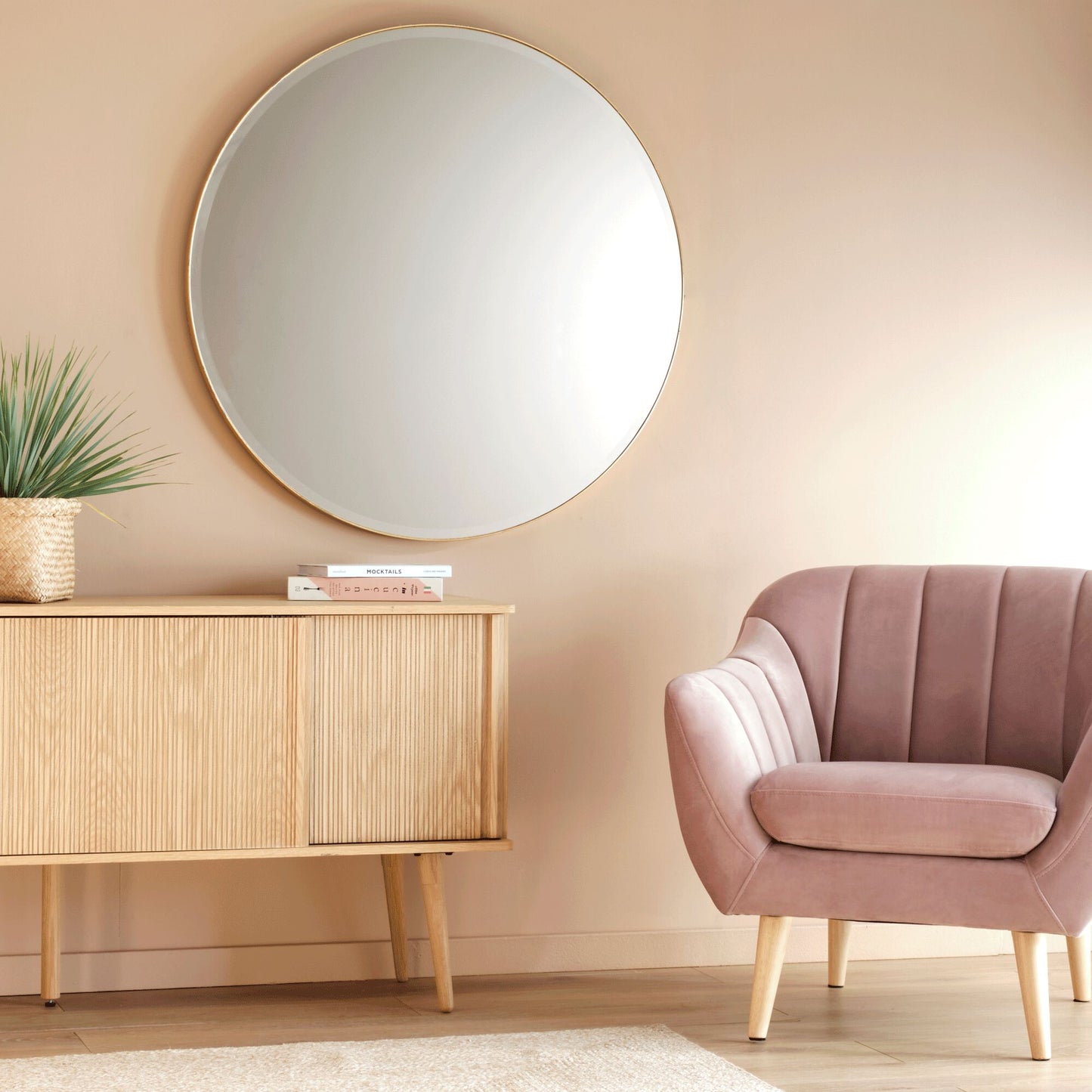 ROUND - Miroir rond avec pourtour en métal D100 cm - doré