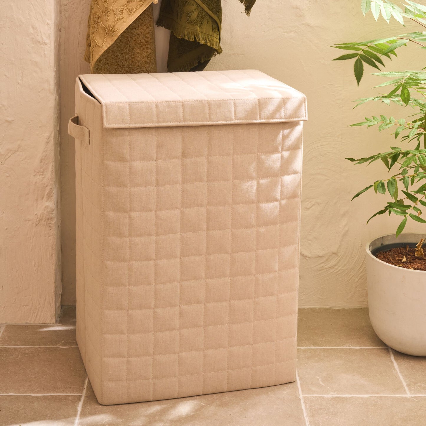 PEYROLLES - Panier à linge pliable en tissu H60cm - beige