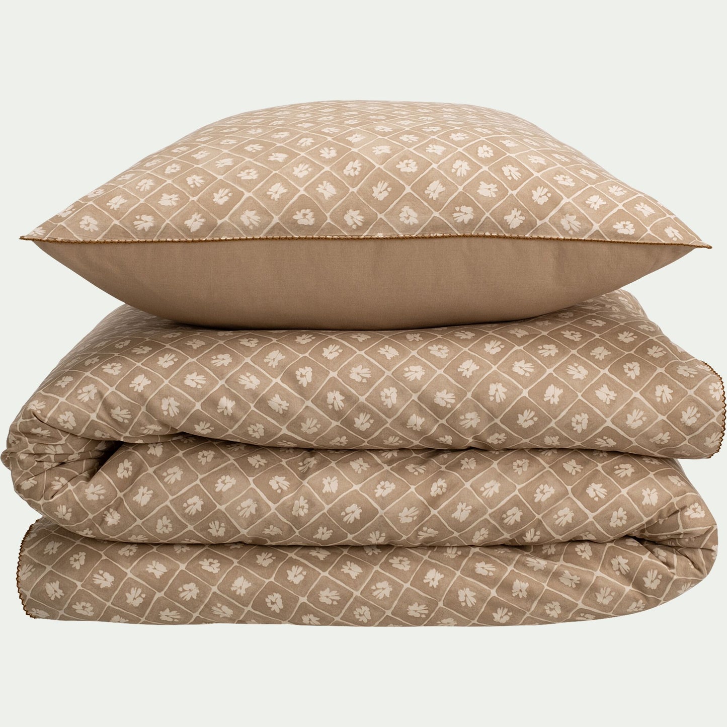 PIASTRE - Housse de couette 240x220cm et 2 taies d'oreiller 63x63cm en coton lavé - beige