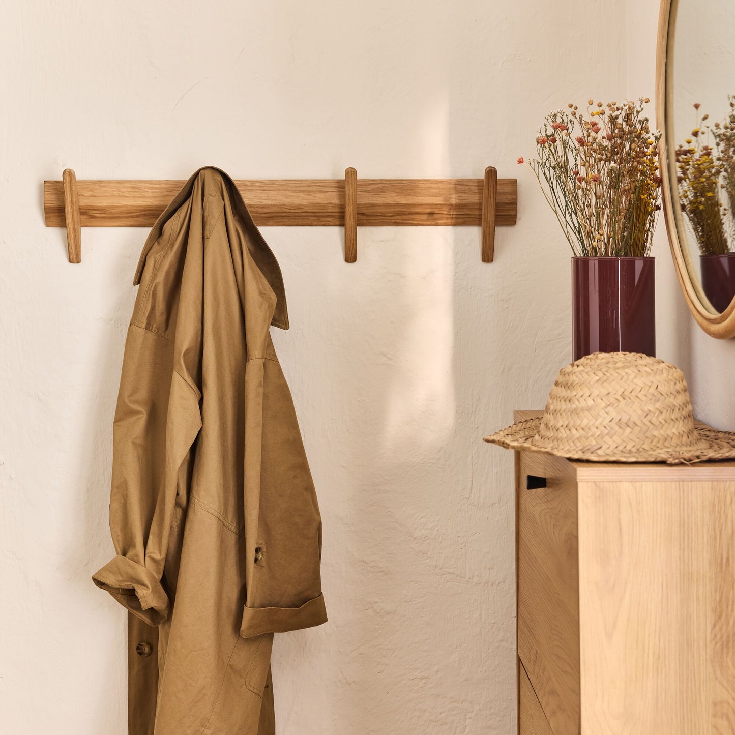VARLI - Patère 4 crochets en chêne L80cm - bois clair