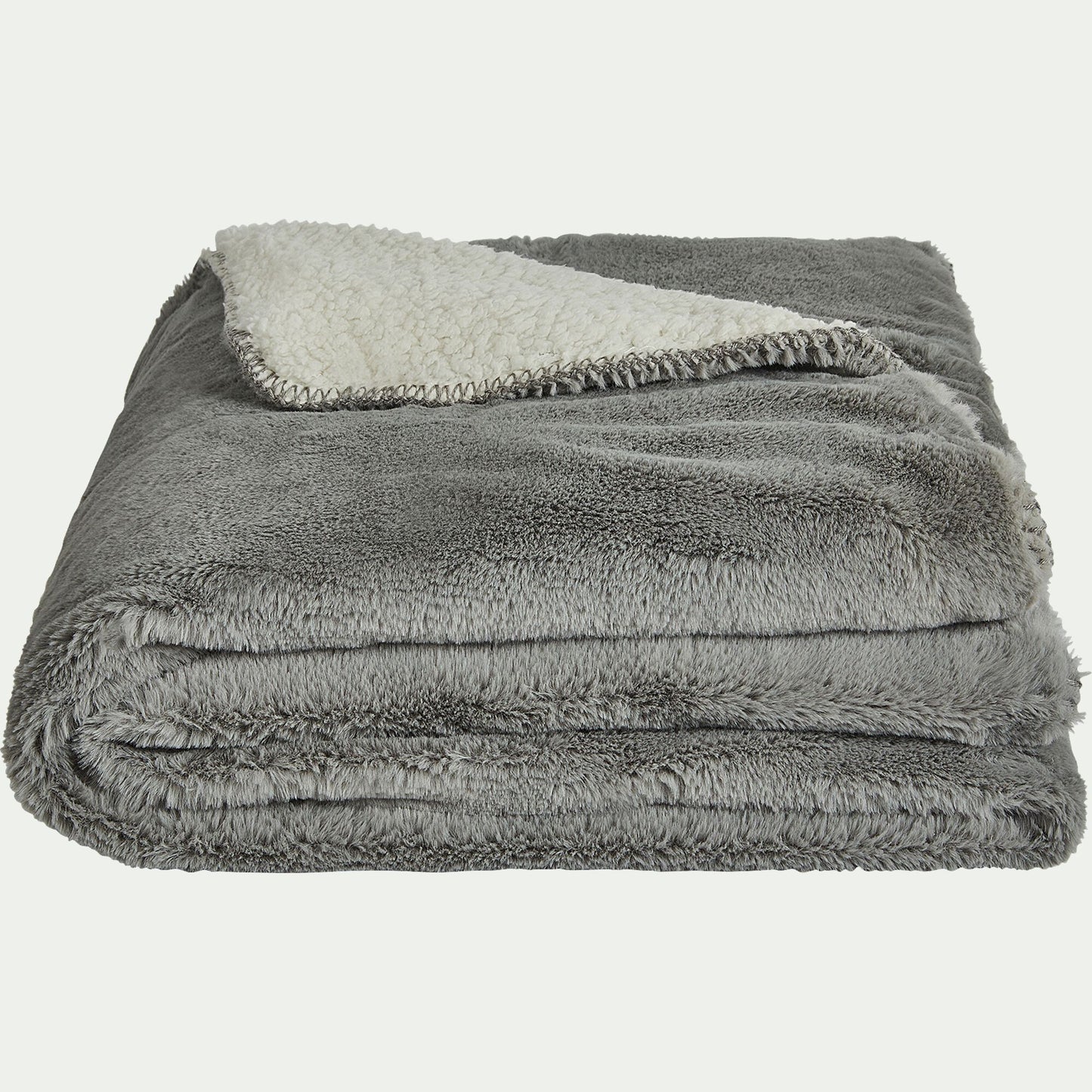 MARIUS - Couvre lit imitation fourrure 180x220cm - gris restanque