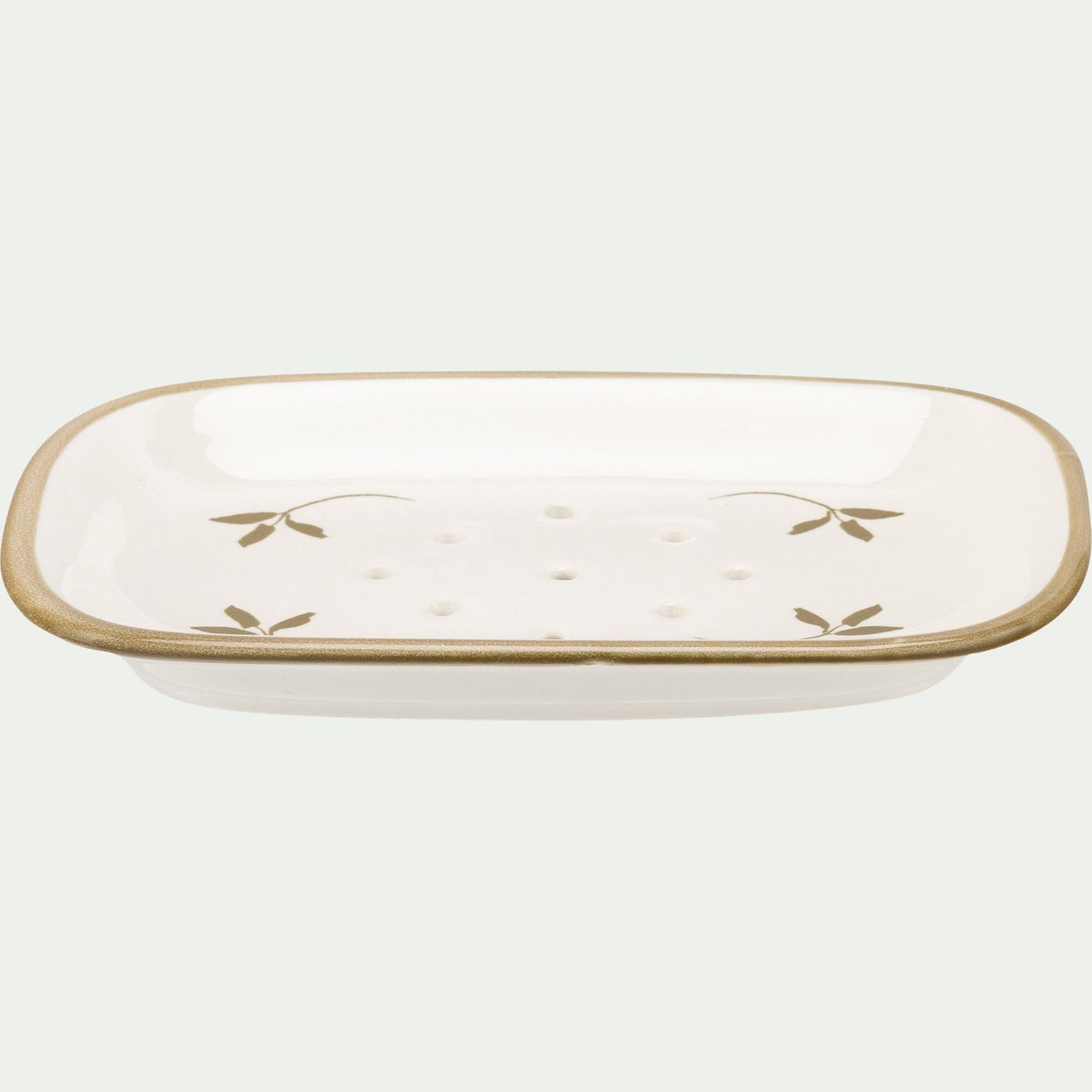 MELINA - Porte savon en grès à motifs feuilles - blanc