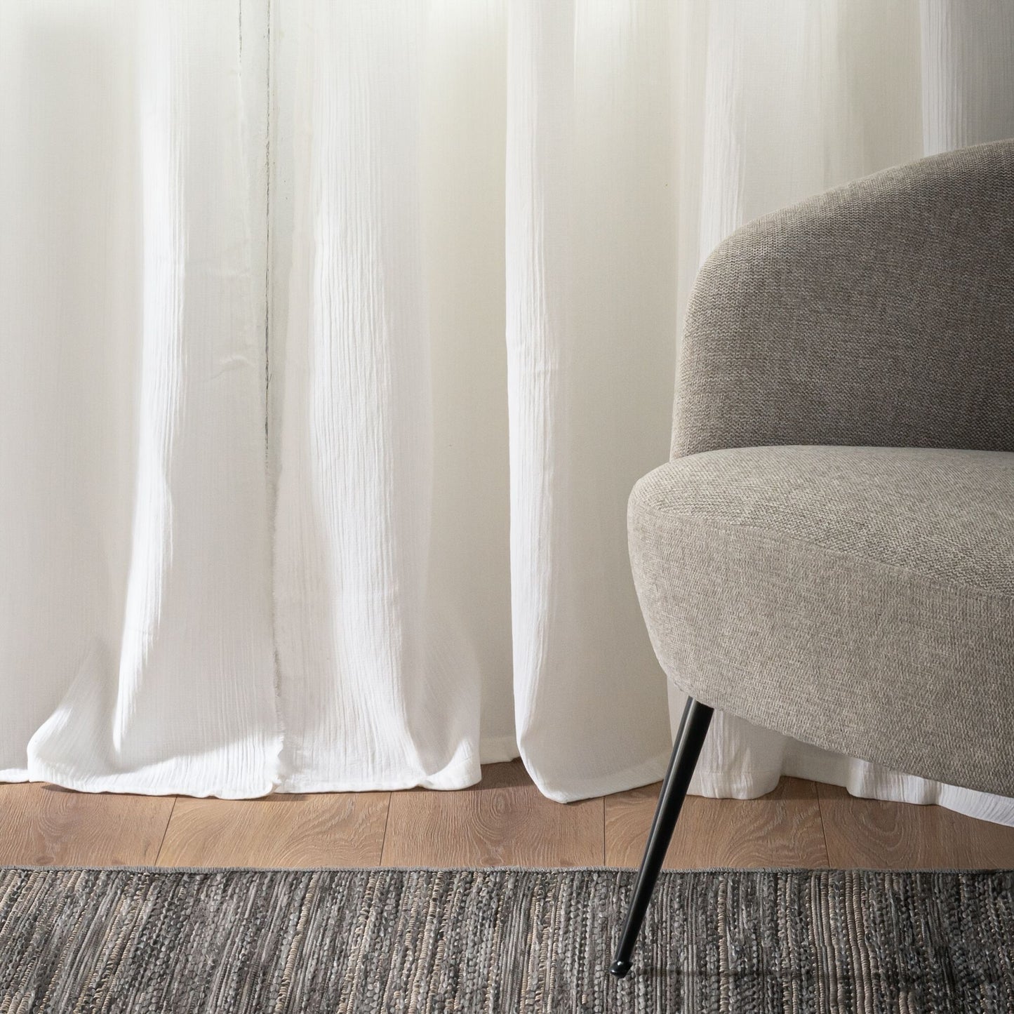 SUZETTE - Voilage à œillets en double gaze de coton finition franges 130x250cm - blanc écru