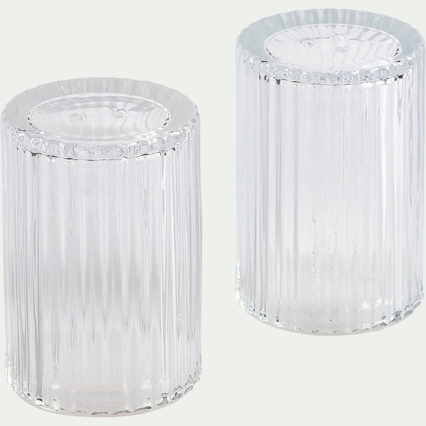 BICOU - Set de salière et poivrière en verre côtelé - transparent H8cm