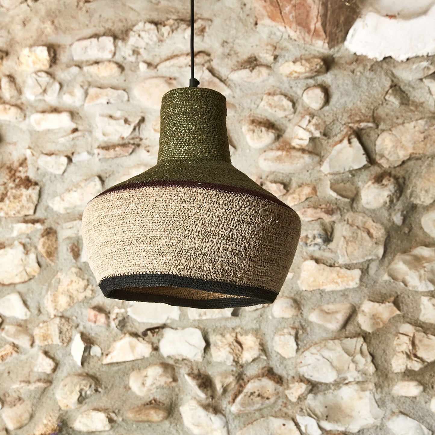 RUBIA - Suspension électrifiée en jonc de mer D30cm - naturel