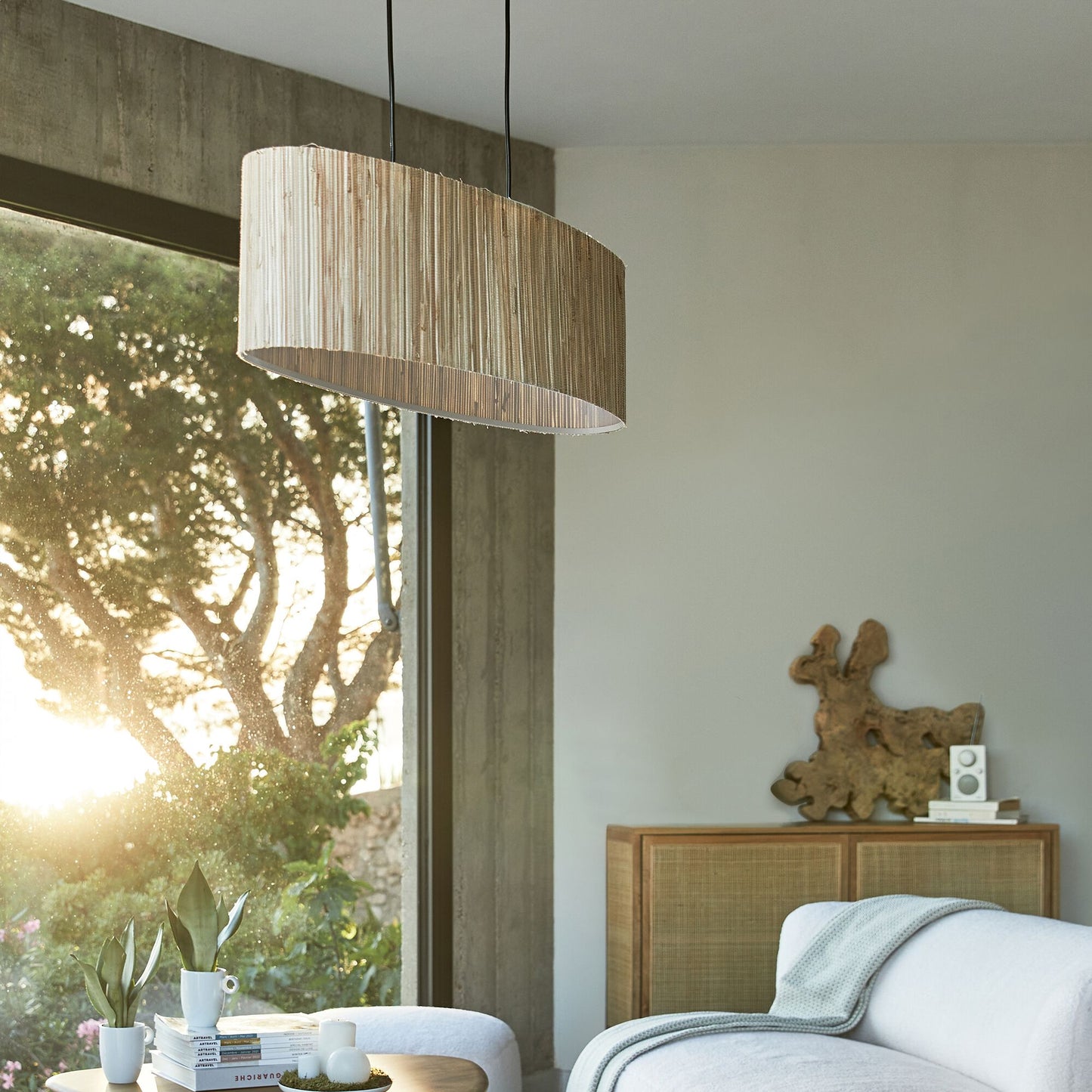 WIMEA - Suspension électrifiée 2 ampoules en acier et algues H120cm - naturel