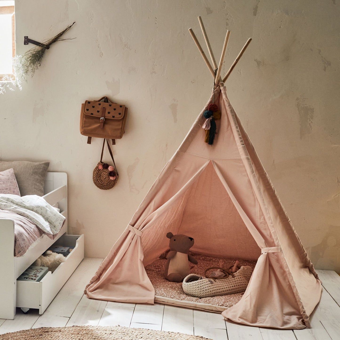 ROCHELLE - Tipi pour enfant avec tapis - rose argile