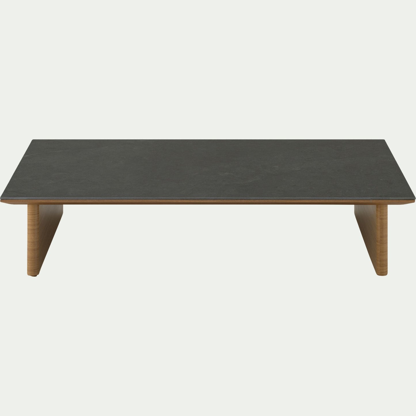 PORTO CERVO - Table basse de jardin en aluminium effet bois et céramique - noir