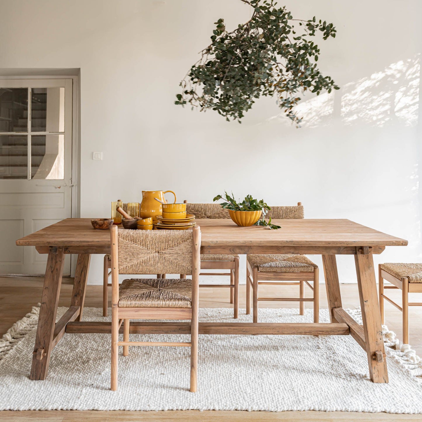 VANITY - Table de repas rectangulaire en bois de teck - bois clair (8 places)