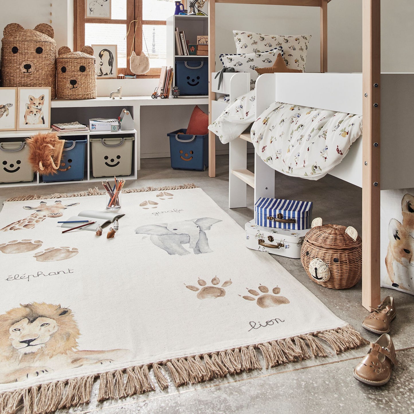 ANIMAUX - Tapis imprimé animalier 120x180cm - beige
