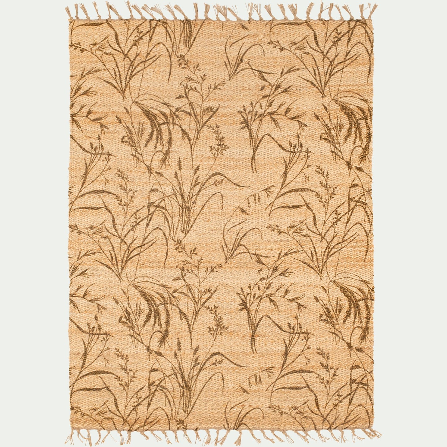 OYAT - Tapis en jute à motif végétal finition franges 160x230cm - naturel