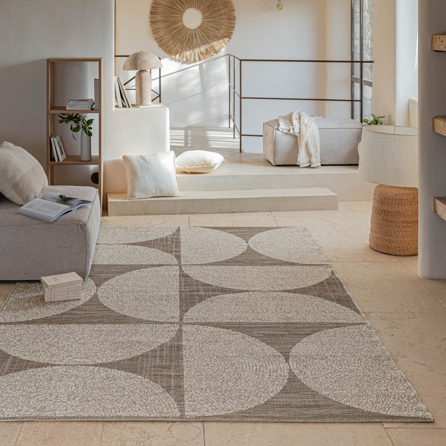 RULI - Tapis intérieur extérieur à motif géométrique 200x290cm - naturel